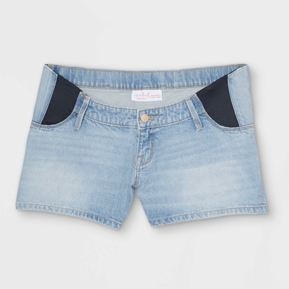 NWT 4 Isabel Maternity Under Belly Light Wash Denim Maternity Jean Shorts New - Picture 1 of 7